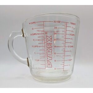 Vintage Pyrex 1 Quart 4 Cup Glass Measuring Cup Red Lettering 32 oz 1000ml